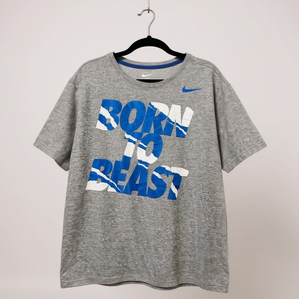 Nike Dri-Fit Athletic Cut "Born To Beast" Graphic Tee XXL Gray & Blue